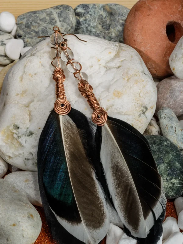 2025-moles-VBP_5846 Orecchini in rame e piume con cristalli